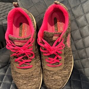Skechers Women's Charcoal and Neon Pink Sneakers